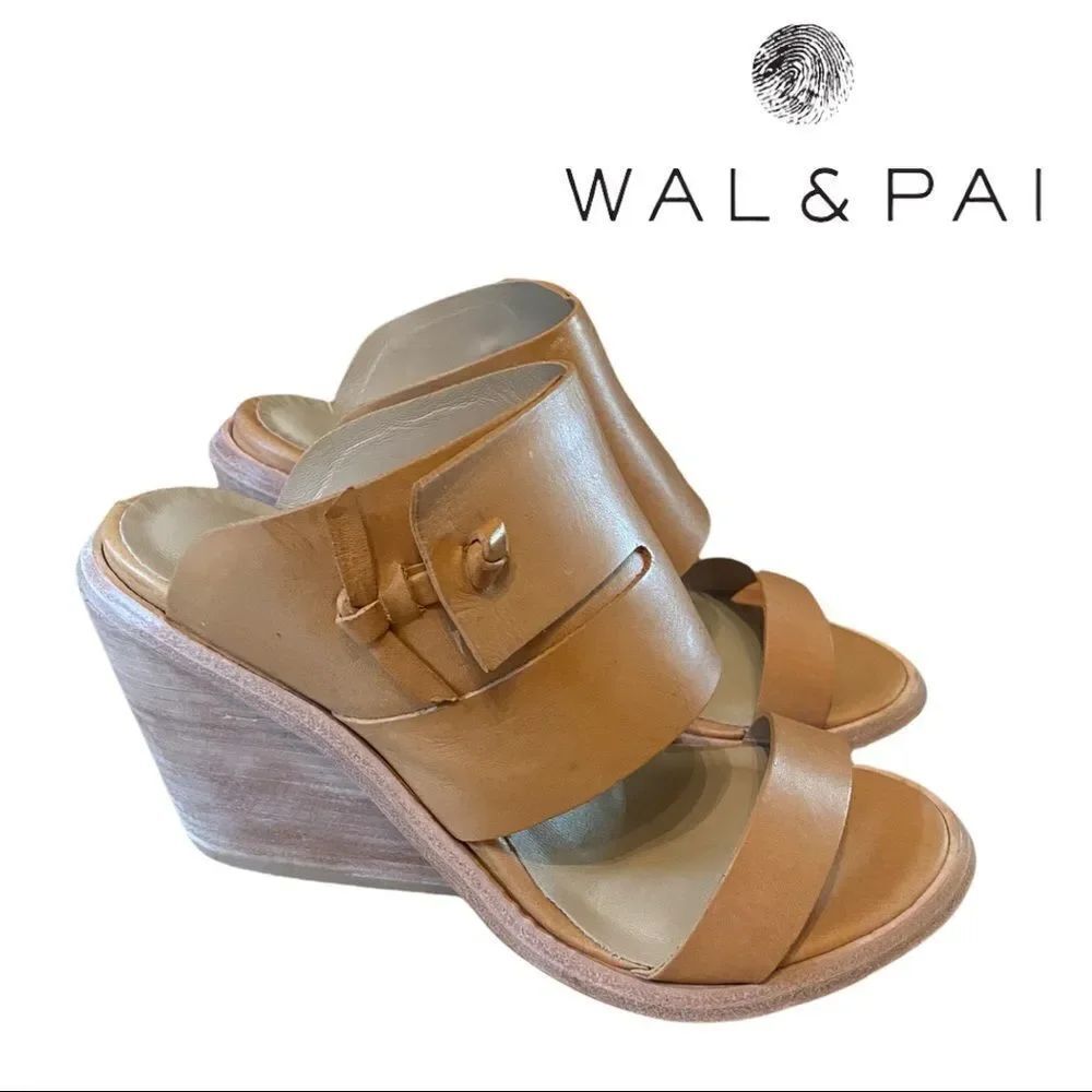 Wal & Pai "Cole" Nude Calf Leather Slide Wedge Sandals with Box 38 7.5